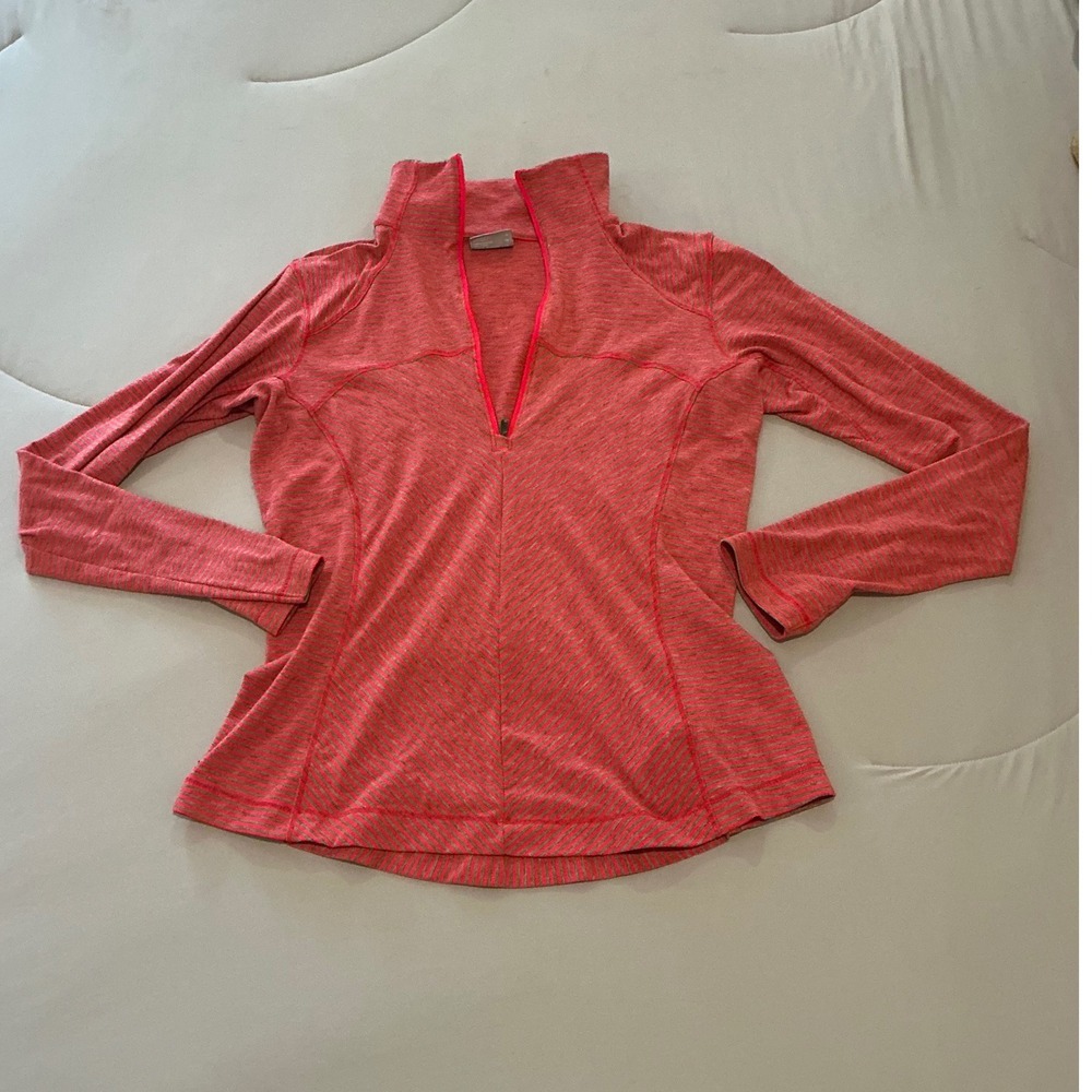 Columbia Omni-Wick Womens Quarter Zip Pullover Striped Coral Pink Grey Medium
